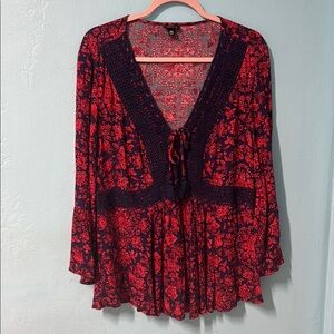Torrid Red and Black Relaxed Tie Front Blouse #64